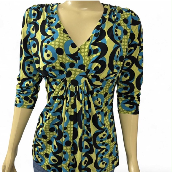 Bisou Bisou Blue and Green Abstract Top only top - Picture 5 of 15